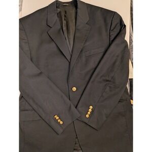 Ralph Lauren Jacket Mens Solid Navy Blue Wool Blazer Gold Shield Button Size 44R